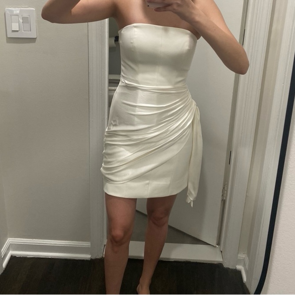 cinq a sept Strapless Ivory Satin Mini Dress - Picture 4 of 4
